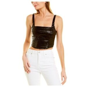 Good American Croc Embossed Tank Top Black Sleeveless ,Size 0